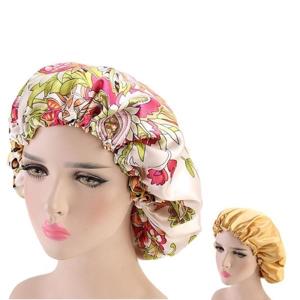 Bonnet de sommeil en satin double dentelles. Bonnet de couchage. Bonnet de nuit en satin pour femmes – Image 7