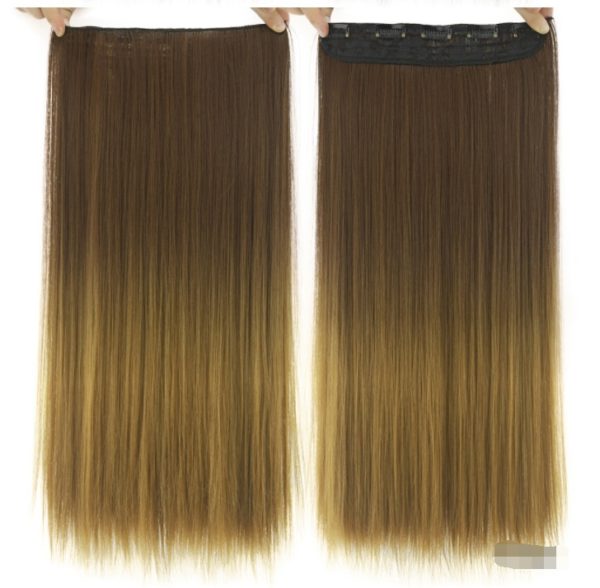 Extension de cheveux lisses à clips. Clip de pince à cheveux lisse progressif teint, pièce d'extension de cheveux de couleur T de rideau – Image 5