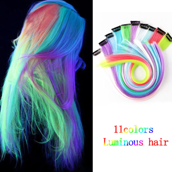 Extension cheveux à clips. Clip DIY lumineux dans les cheveux couleur arc-en-ciel