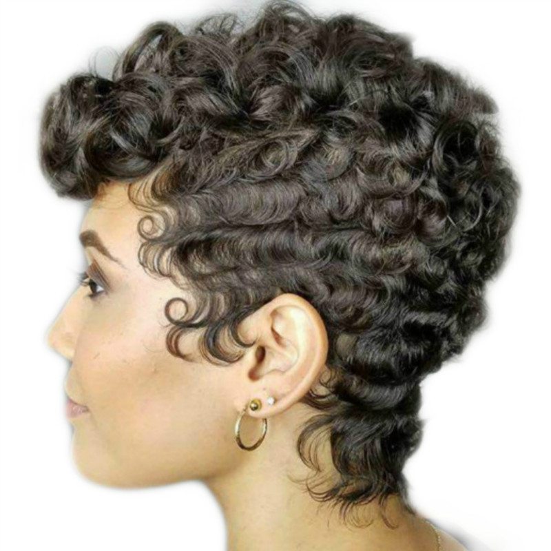 Perruque frisée courte duveteuse noire pour femmes – Image 3