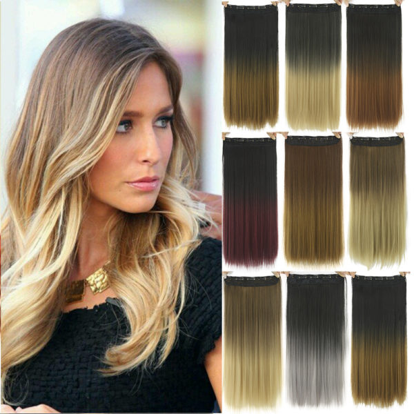 Extension de cheveux lisses à clips. Clip de pince à cheveux lisse progressif teint, pièce d'extension de cheveux de couleur T de rideau