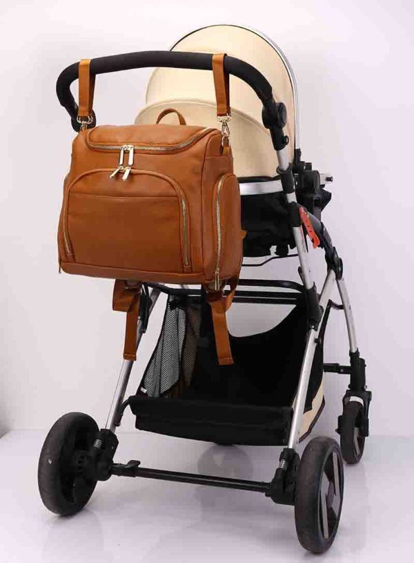 Sac à langer en cuir multifonctionnel. Sac à couches grande capacité. Sac à dos pour maman-bébé – Image 6