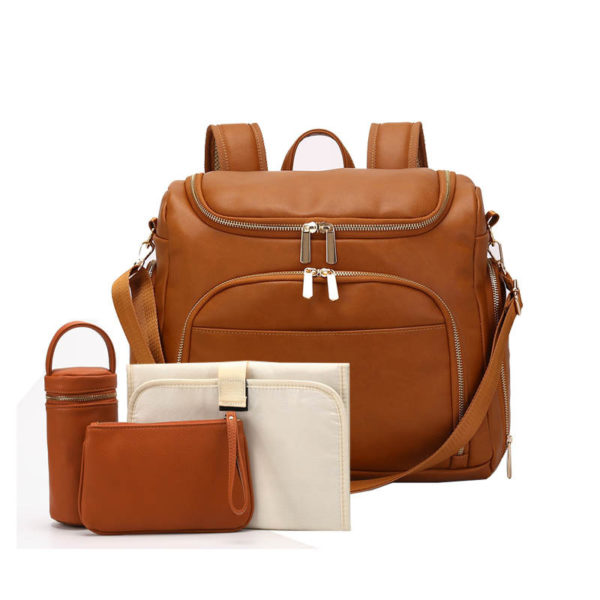 Sac à langer en cuir multifonctionnel. Sac à couches grande capacité. Sac à dos pour maman-bébé – Image 5