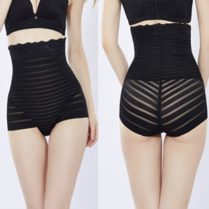 Pantalon abdominal post-partum pour femmes avec taille haute et rayures après l'accouchement