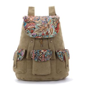 Sac à dos kaki fleuri