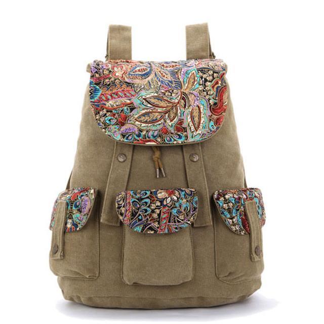 Sac à dos kaki fleuri