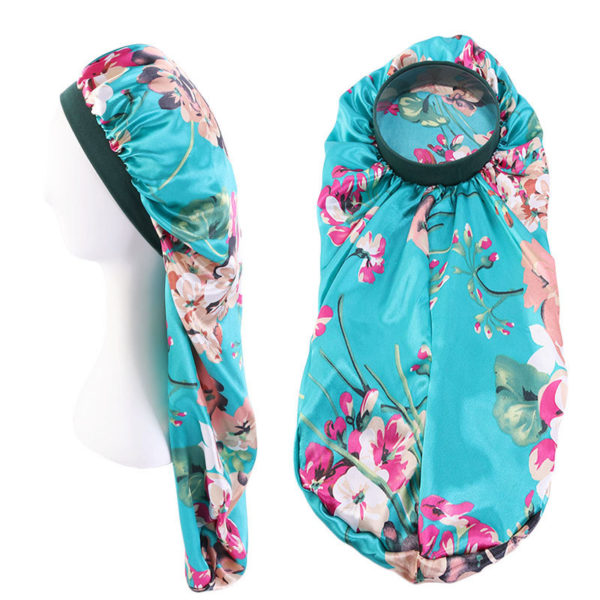 Bonnet de nuit long en satin avec bandeau extensible pour femmes