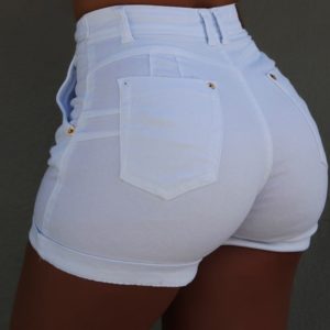 Short en jeans délavé à la taille pour femmes