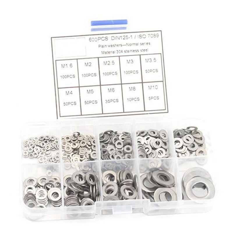 600 pièces. Joints en acier inoxydable. Joints 304. Ensemble de rondelles plates en acier inoxydable M1.6-M10 – Image 3