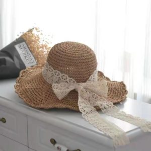 Chapeau de paille en dentelle pour femmes avec écran solaire creux à l'arc