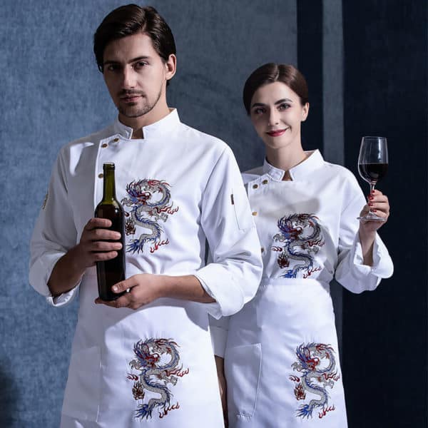 Veste de restaurant-pizzeria et cafétéria à manches longues dragon. Veste de cuisine pour hommes et femmes – Image 4