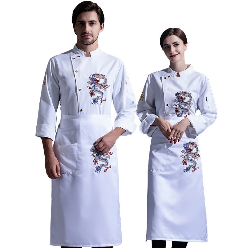Veste de restaurant-pizzeria et cafétéria à manches longues dragon. Veste de cuisine pour hommes et femmes – Image 3