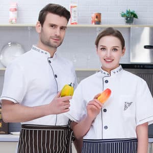 Veste de restaurant-pizzeria et cafétéria à manches courtes. Veste de cuisine pour hommes et femmes