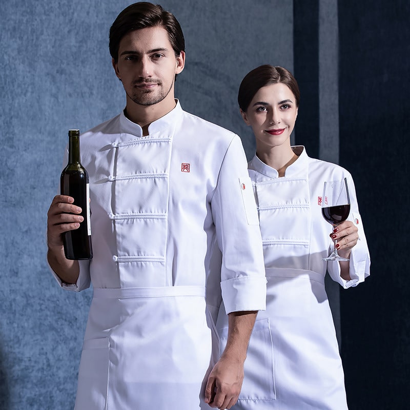 Veste de restaurant et cafétéria à manches longues. Veste de cuisine pour hommes et femmes – Image 3