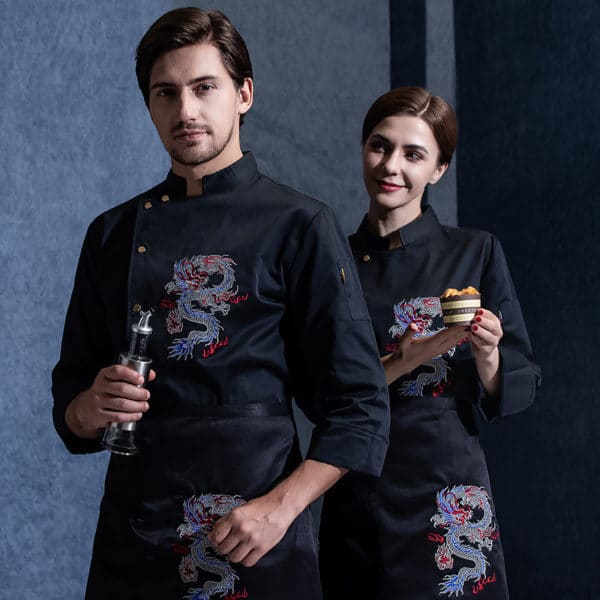 Veste de restaurant-pizzeria et cafétéria à manches longues dragon. Veste de cuisine pour hommes et femmes – Image 6