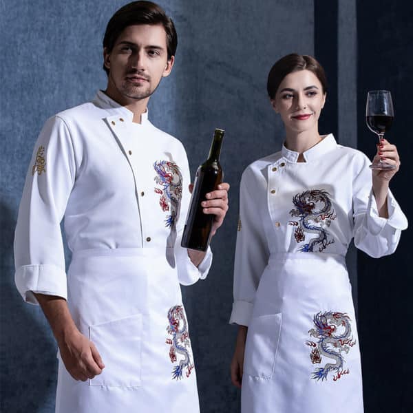 Veste de restaurant-pizzeria et cafétéria à manches longues dragon. Veste de cuisine pour hommes et femmes – Image 5