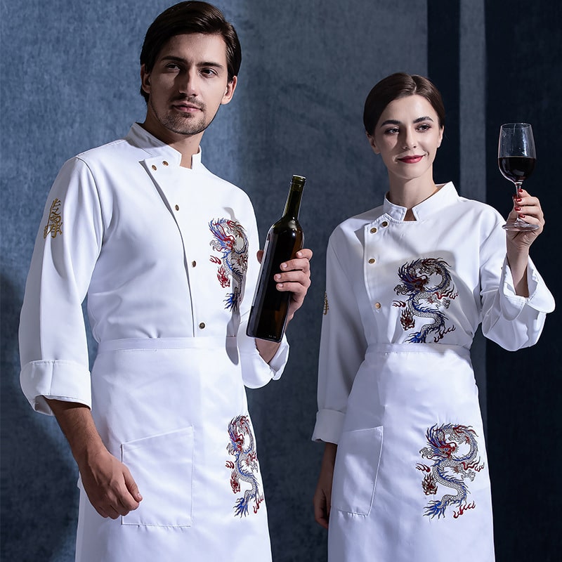 Veste de restaurant-pizzeria et cafétéria à manches longues dragon. Veste de cuisine pour hommes et femmes – Image 5