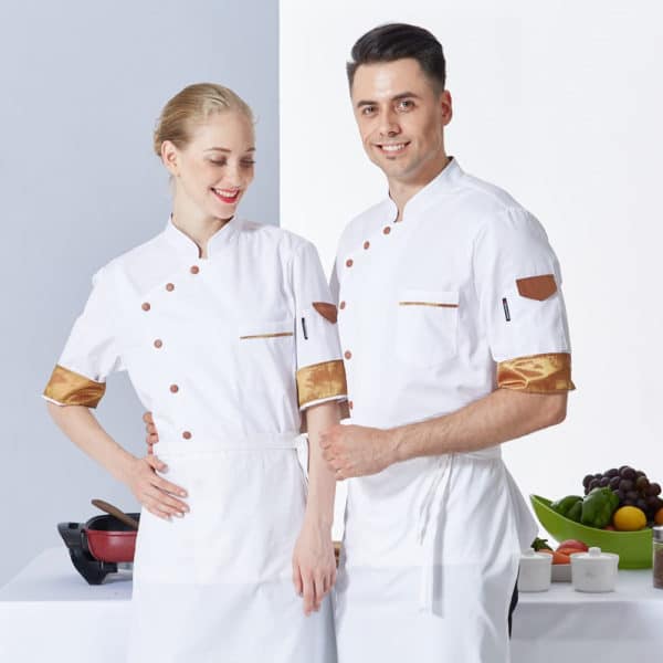 Veste de restaurant-pizzeria et cafétéria à manches courtes. Veste de cuisine pour hommes et femmes