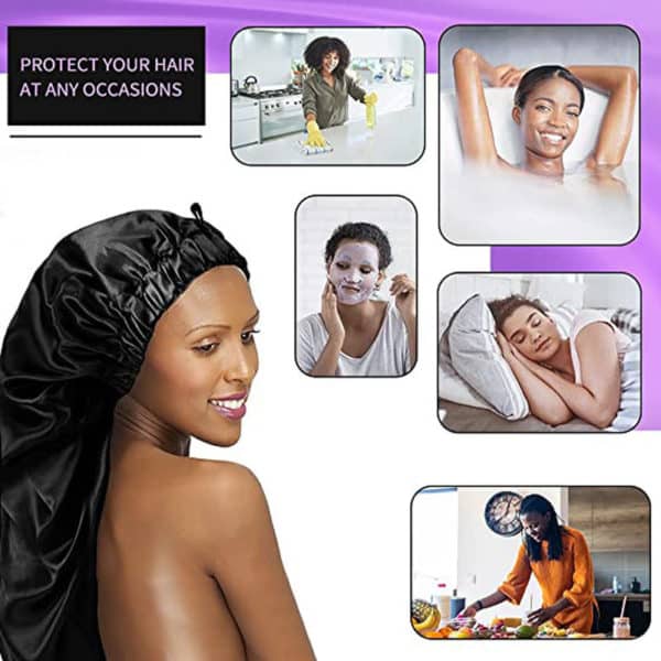 Bonnet de nuit élastique. Bonnet de soins de cheveux long pour femmes – Image 10