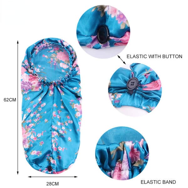 Bonnet de nuit à boucle élastique. Bonnet de soins de cheveux à long cylindre – Image 4