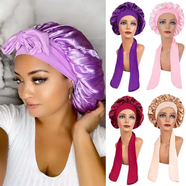 Bonnet de nuit double satins. Bonnet de soins capillaires