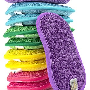 10 pièces. Eponges de cuisine à récurer double faces solides. Chiffons en microfibres de haute qualité