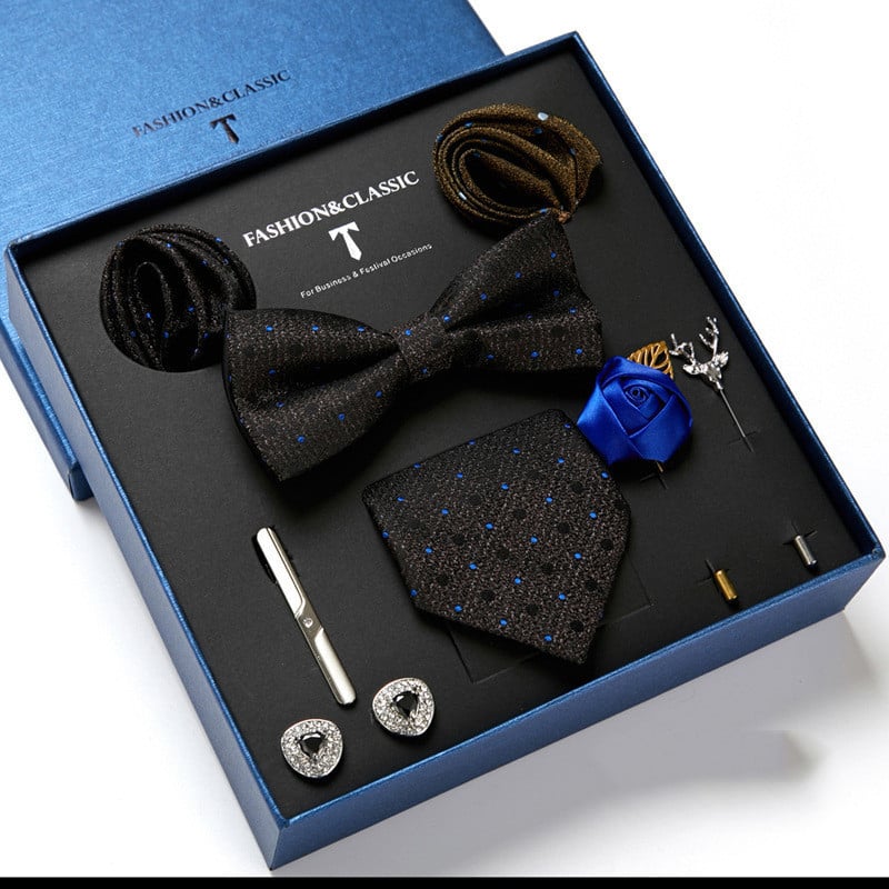 9 pièces. Ensemble de cravates rayées mode business. Cravates carrées. Coffret cadeau – Image 6