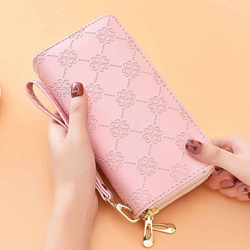 Portefeuille long et brillant en cuir. Portefeuille double fermetures à glissière pour femmes – Image 2