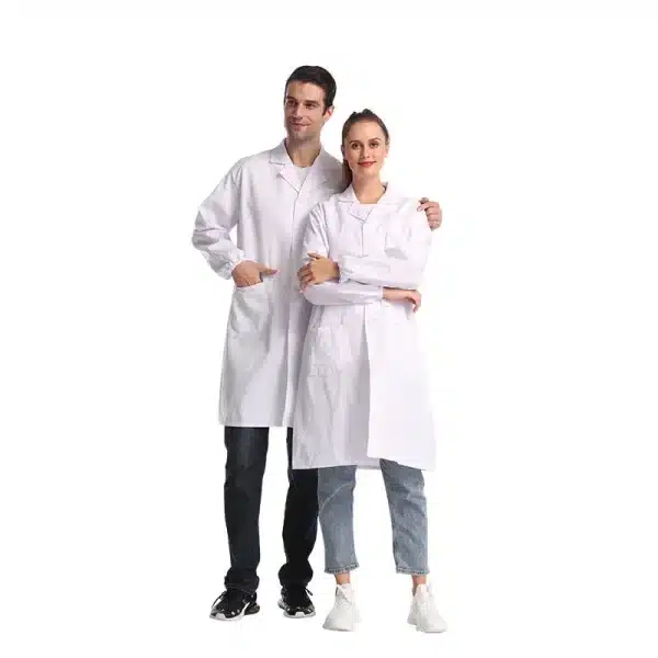 Blouse blanche à manches longues en coton pour hommes et femmes – Image 2