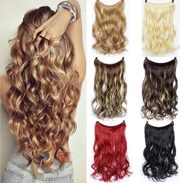 Extensions de cheveux bouclées avec fil invisible pour femmes
