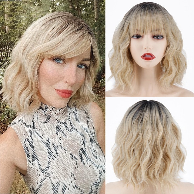 Perruque cheveux blonds courts bouclés pour femmes