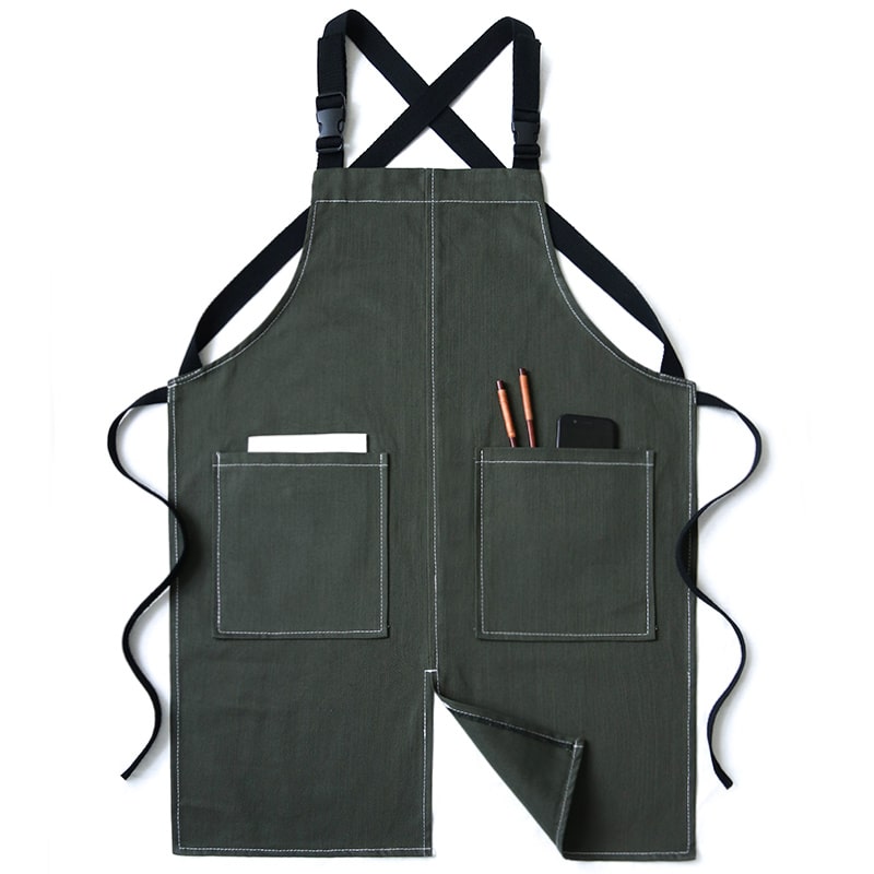 Tablier Croisé Femme En Lin Coton Doux Style Japonais – Tablier De Cuisine Jardinage Pâtisserie Avec 2 Poches, Confortable Et Élégant