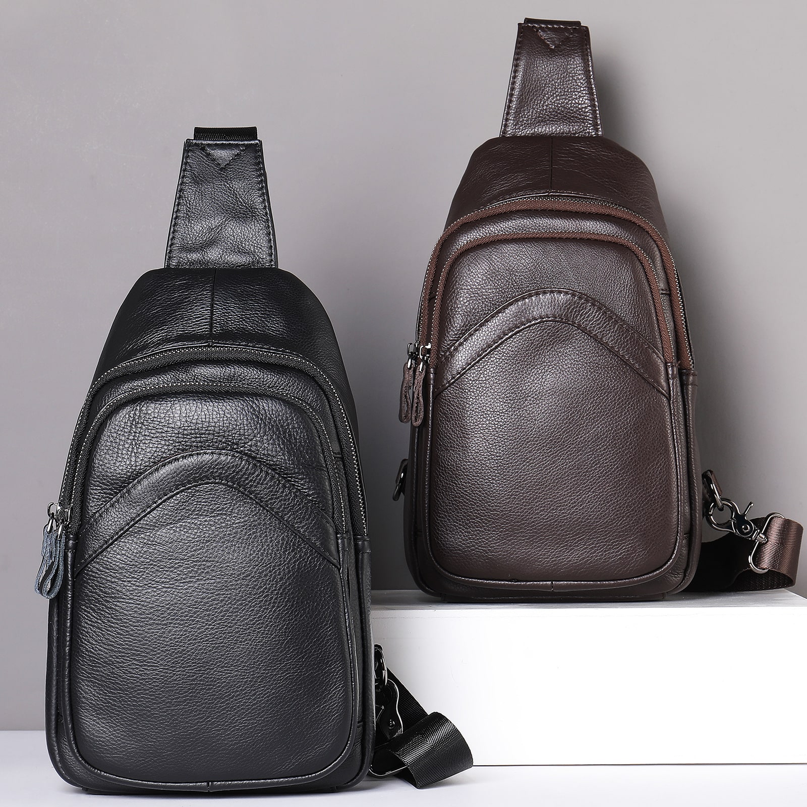 Sac de poitrine en cuir. Sac messager. Sac à bandoulière pour hommes – Image 4