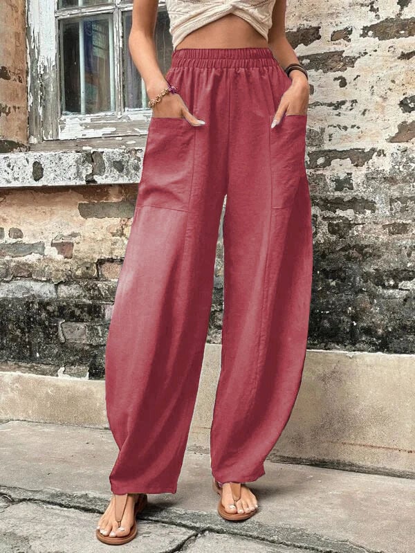 Pantalon de harem pour femmes avec poches taille haute. Pantalon de plage décontracté. Pantalon ample – Image 4
