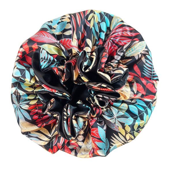 Bonnet de nuit en satin à double couches élastiques imprimé à la mode pour femmes – Image 9