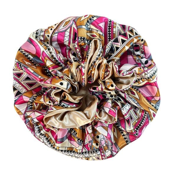 Bonnet de nuit en satin à double couches élastiques imprimé à la mode pour femmes – Image 4
