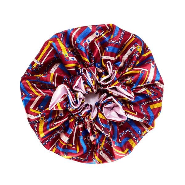 Bonnet de nuit en satin à double couches élastiques imprimé à la mode pour femmes – Image 3