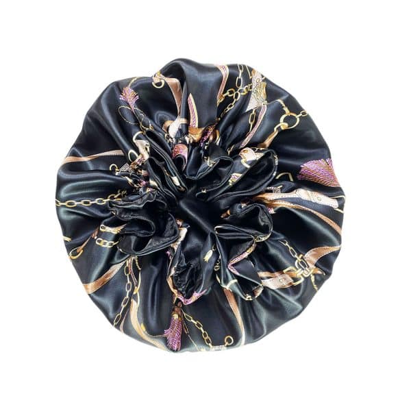 Bonnet de nuit en satin à double couches élastiques imprimé à la mode pour femmes – Image 5
