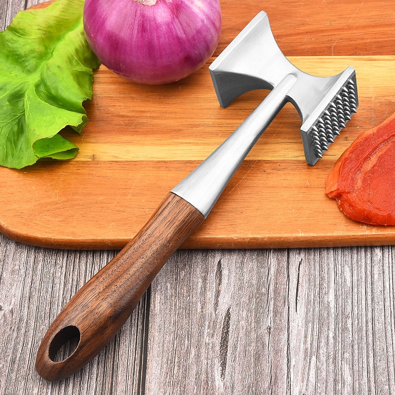 Marteau à Viande (attendrisseur) - Manche Bois 14.5cm, Tête Acier Avec Aiguilles, Pour Viande Fibreuse Et Volaille