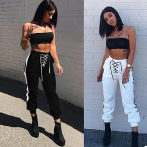 Pantalon taille haute en corde croisée pour femmes