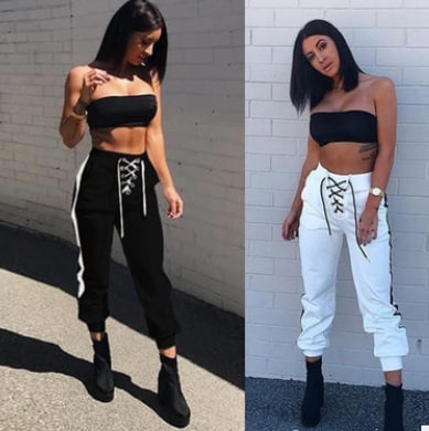 Pantalon taille haute en corde croisée pour femmes