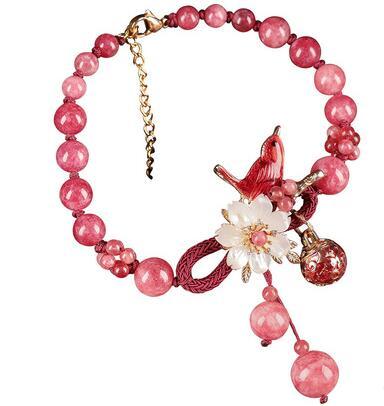 Bracelet Japonais Avec Masque De Renard Sakura Et Cloche - Demi-corde Rouge, Demi-chaîne - 2