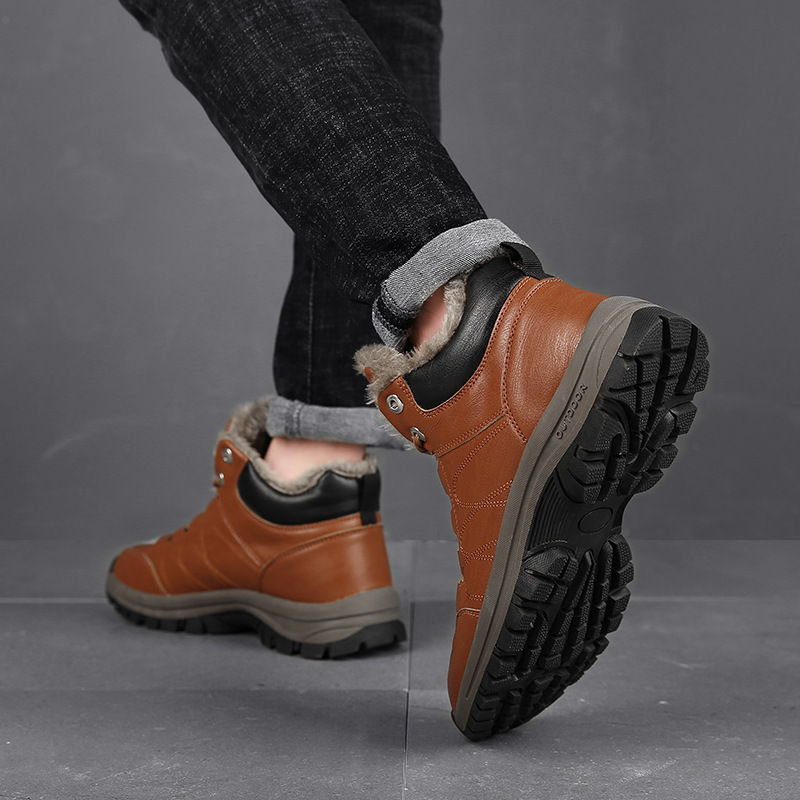 Bottes d'hiver pour hommes et femmes. Chaussures en cuir chaud avec peluche – Image 5