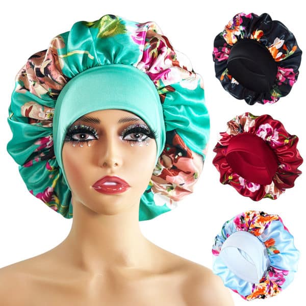Bonnet de nuit en satin à larges bords pour femmes