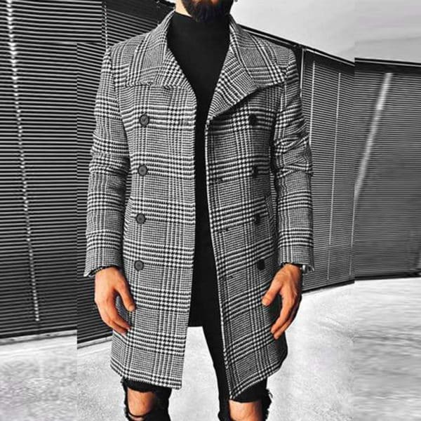 Manteau à revers croisé à carreaux – Image 4