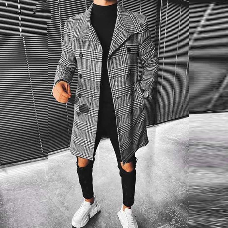 Manteau à revers croisé à carreaux – Image 2