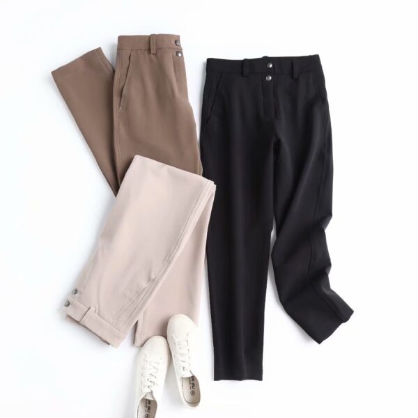 Pantalon décontracté droit à deux boutons pour femmes – Image 5