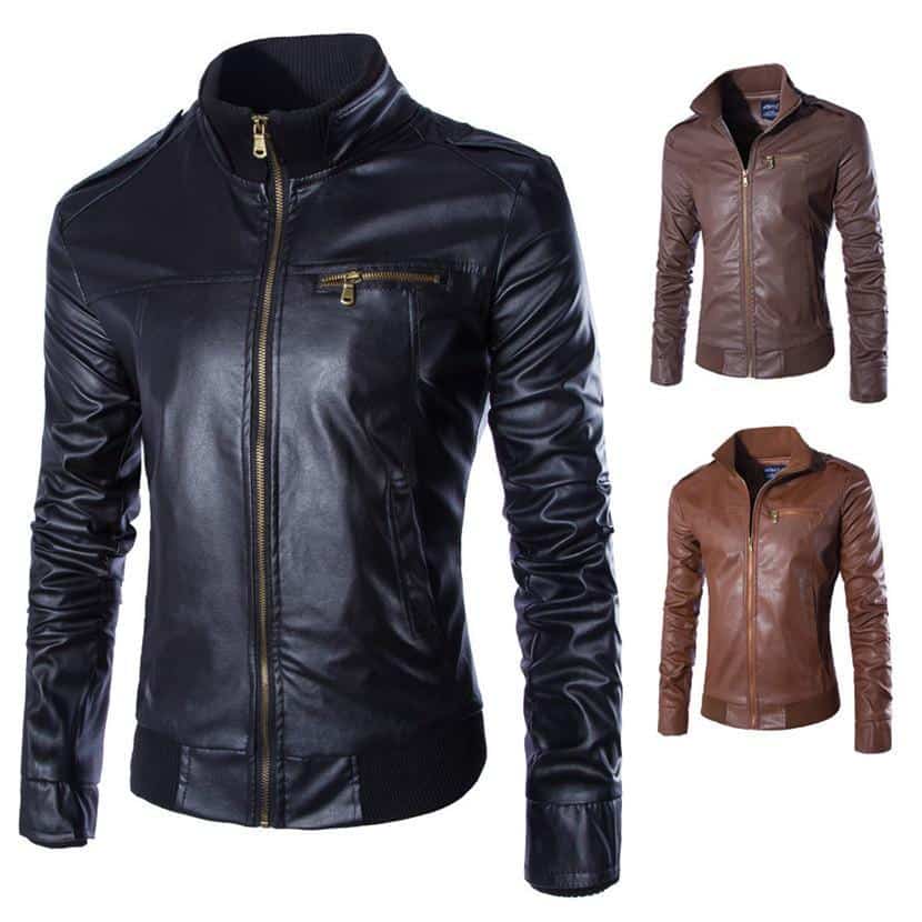 Veste En Cuir Pour Homme – Manteau D'hiver Doublure Peau De Mouton, Col Haut, Manches Longues – Style Décontracté, Grande Taille Disponible