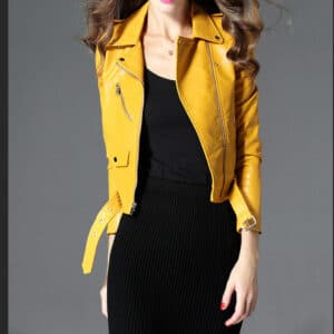 Veste slim en cuir PU pour femmes