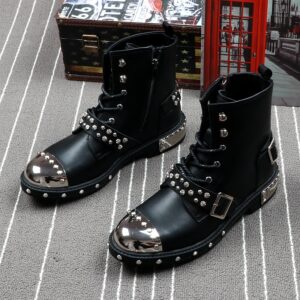 Bottines en viscose à talons plats à bout rond et cloutés pour hommes